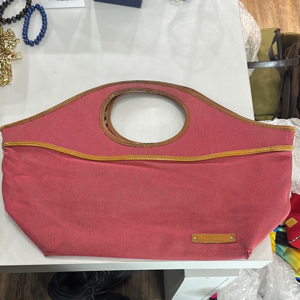 Burberry Blue Label Pink Nova Check Canvas Pink Tote with tan leather handles